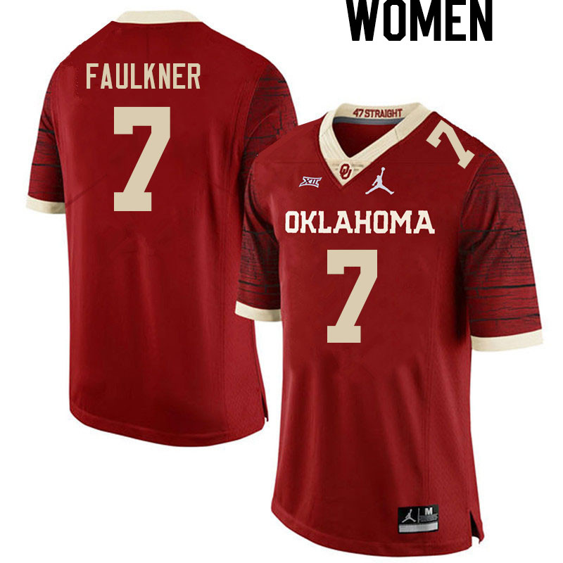 Women #7 River Faulkner Oklahoma Sooners College Football Jerseys Stitched Sale-Retro
